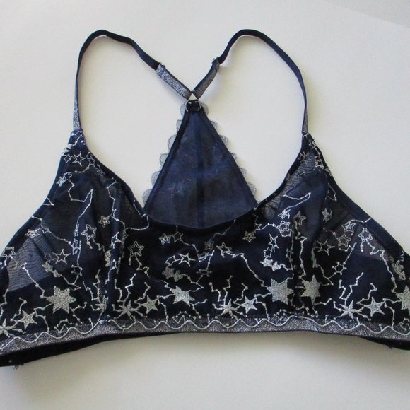 Free People Luna Bralette Navy Silver Stars Size S - Picture 3 of 7